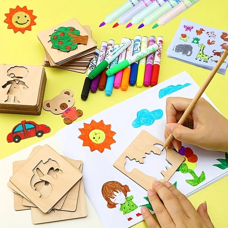 20pcs Montessori Drawing Stencils Wooden DIY Painting Templates