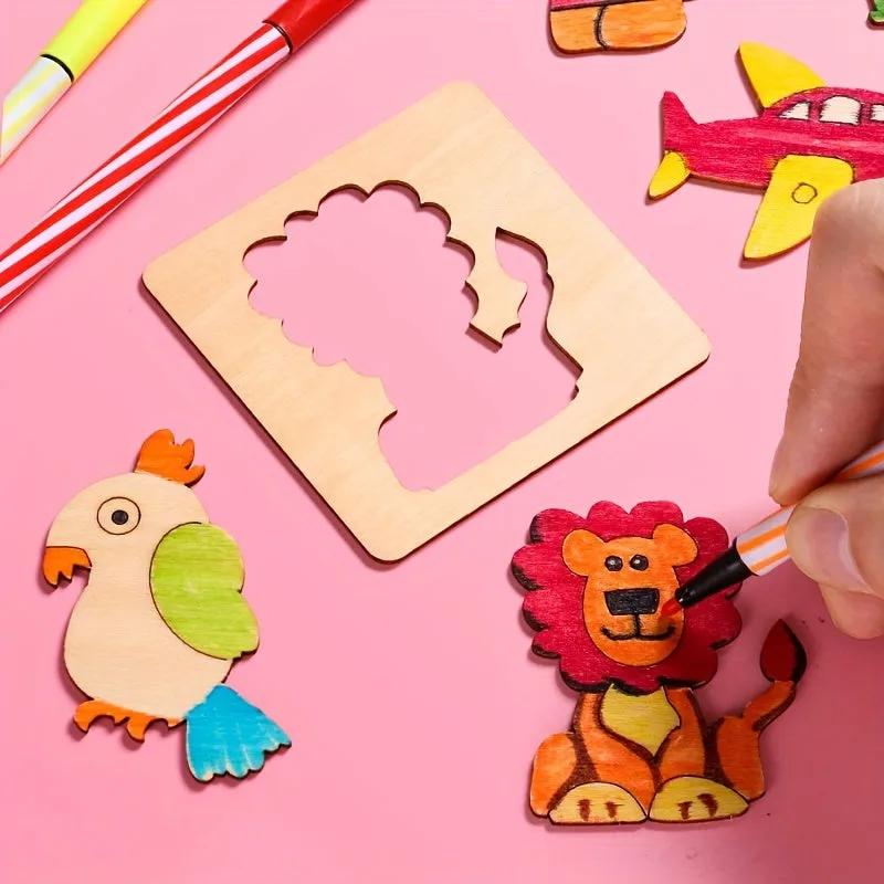 20pcs Montessori Drawing Stencils Wooden DIY Painting Templates