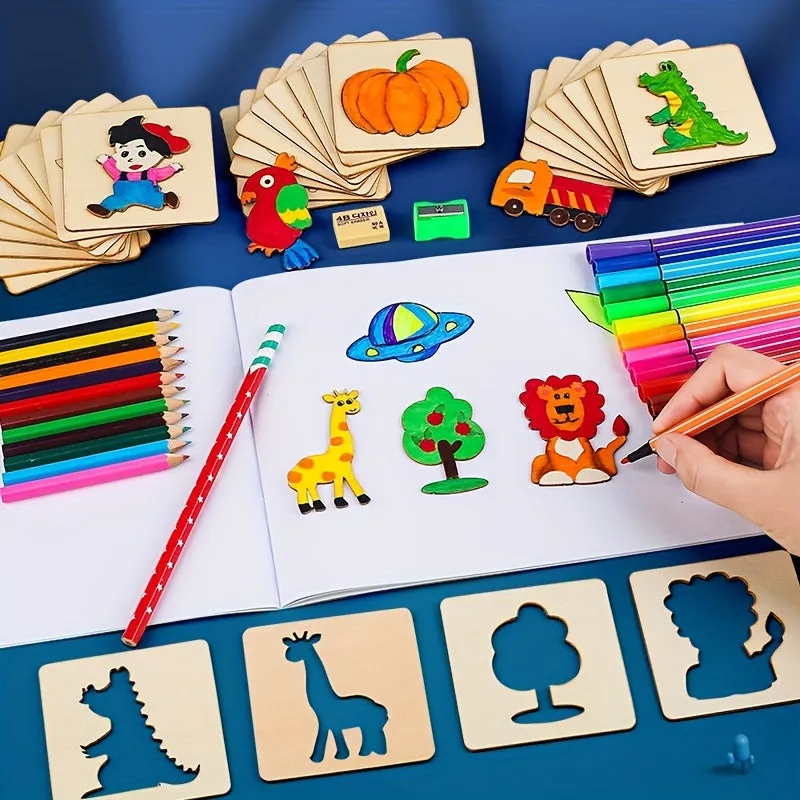 20pcs Montessori Drawing Stencils Wooden DIY Painting Templates