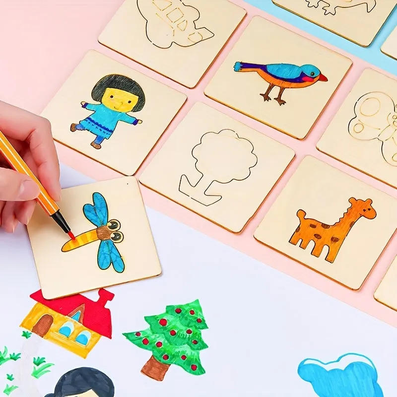 20pcs Montessori Drawing Stencils Wooden DIY Painting Templates