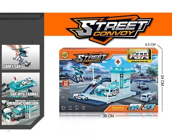22Pcs DIY Manual Urban Hospital Parking With Alloy Ambulance