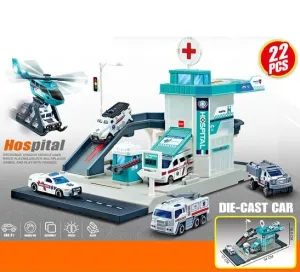 22Pcs DIY Manual Urban Hospital Parking With Alloy Ambulance