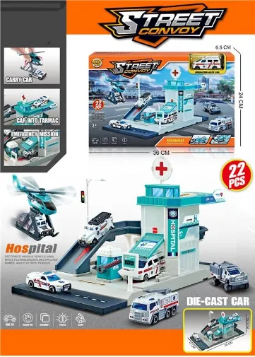 22Pcs DIY Manual Urban Hospital Parking With Alloy Ambulance