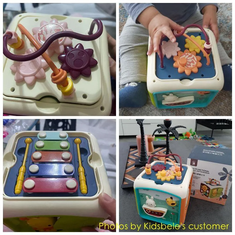 Baby Activity Cube Toddler Toys 7 in 1 Educational Shape Sorter Musical Toy Bead Maze Counting Discovery Toys For Kids Learning