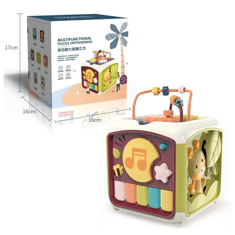 Baby Activity Cube Toddler Toys 7 in 1 Educational Shape Sorter Musical Toy Bead Maze Counting Discovery Toys For Kids Learning