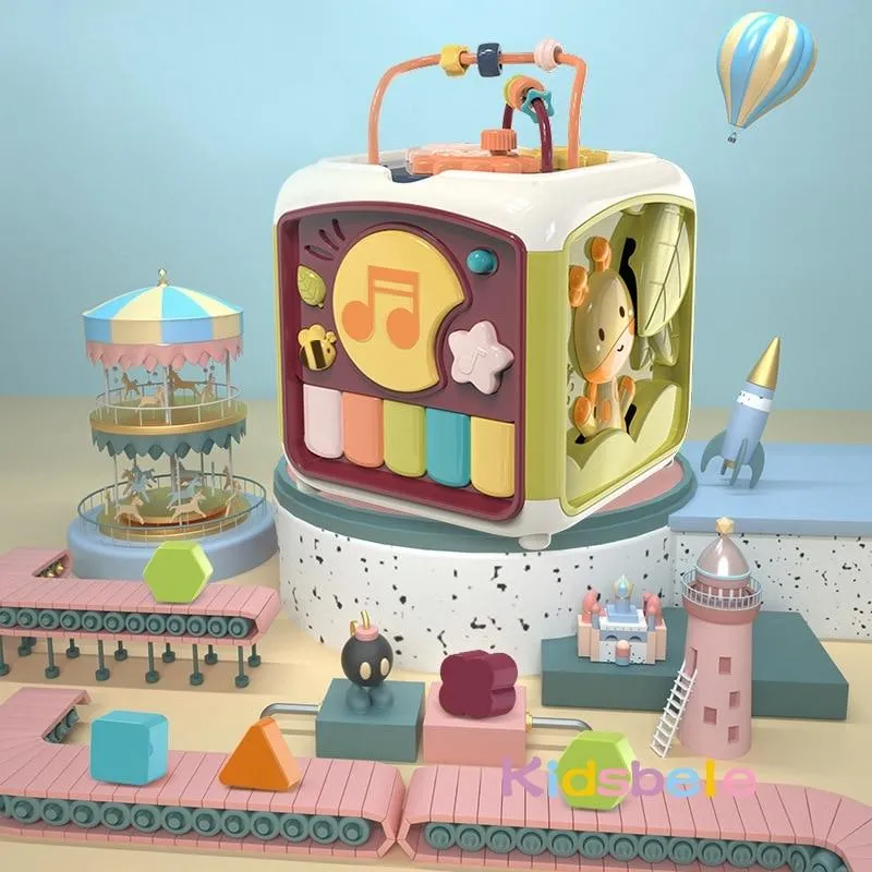Baby Activity Cube Toddler Toys 7 in 1 Educational Shape Sorter Musical Toy Bead Maze Counting Discovery Toys For Kids Learning