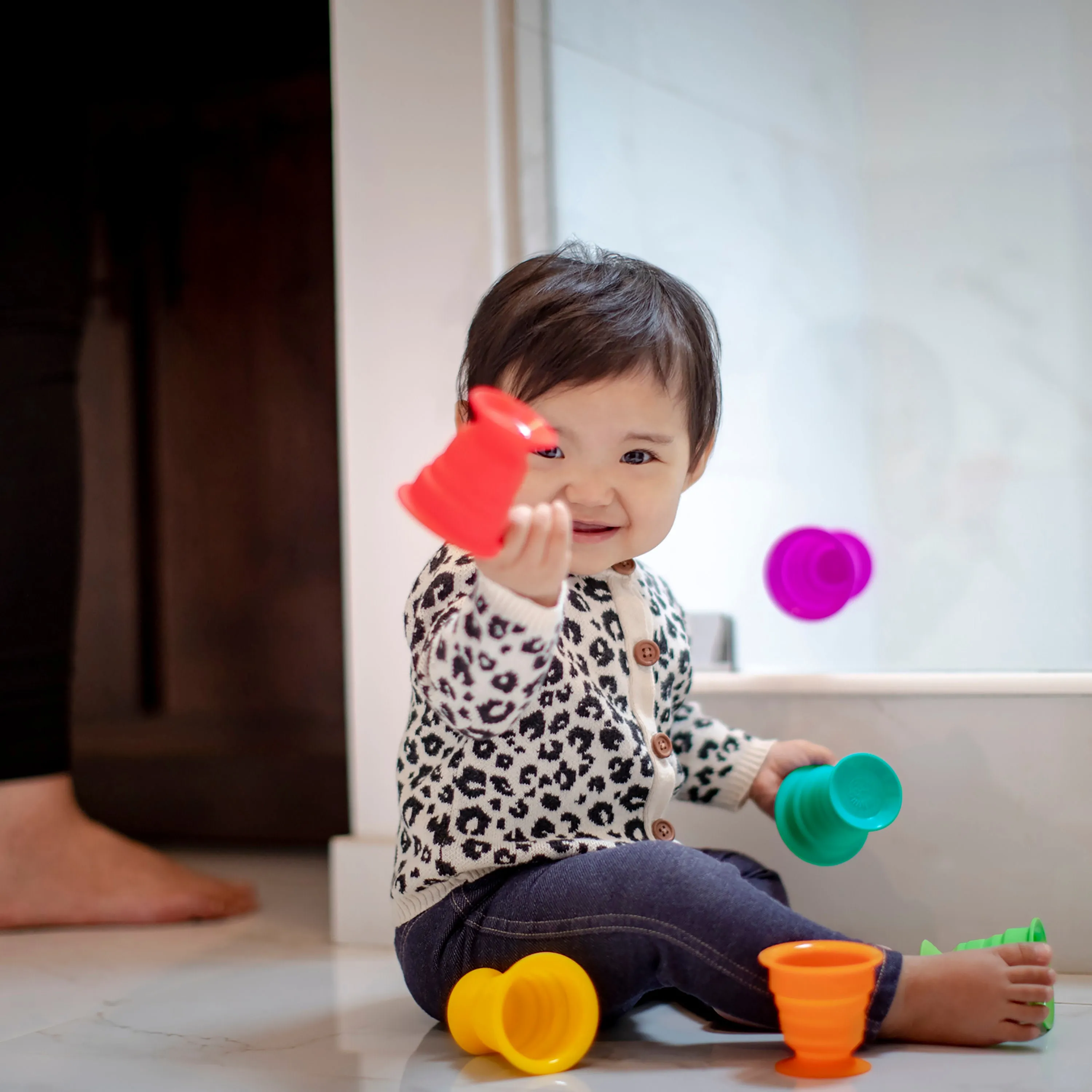 Baby Einstein Stack & Squish Cups 6pc Collapsible Sensory Toys for Bath & Floor Play