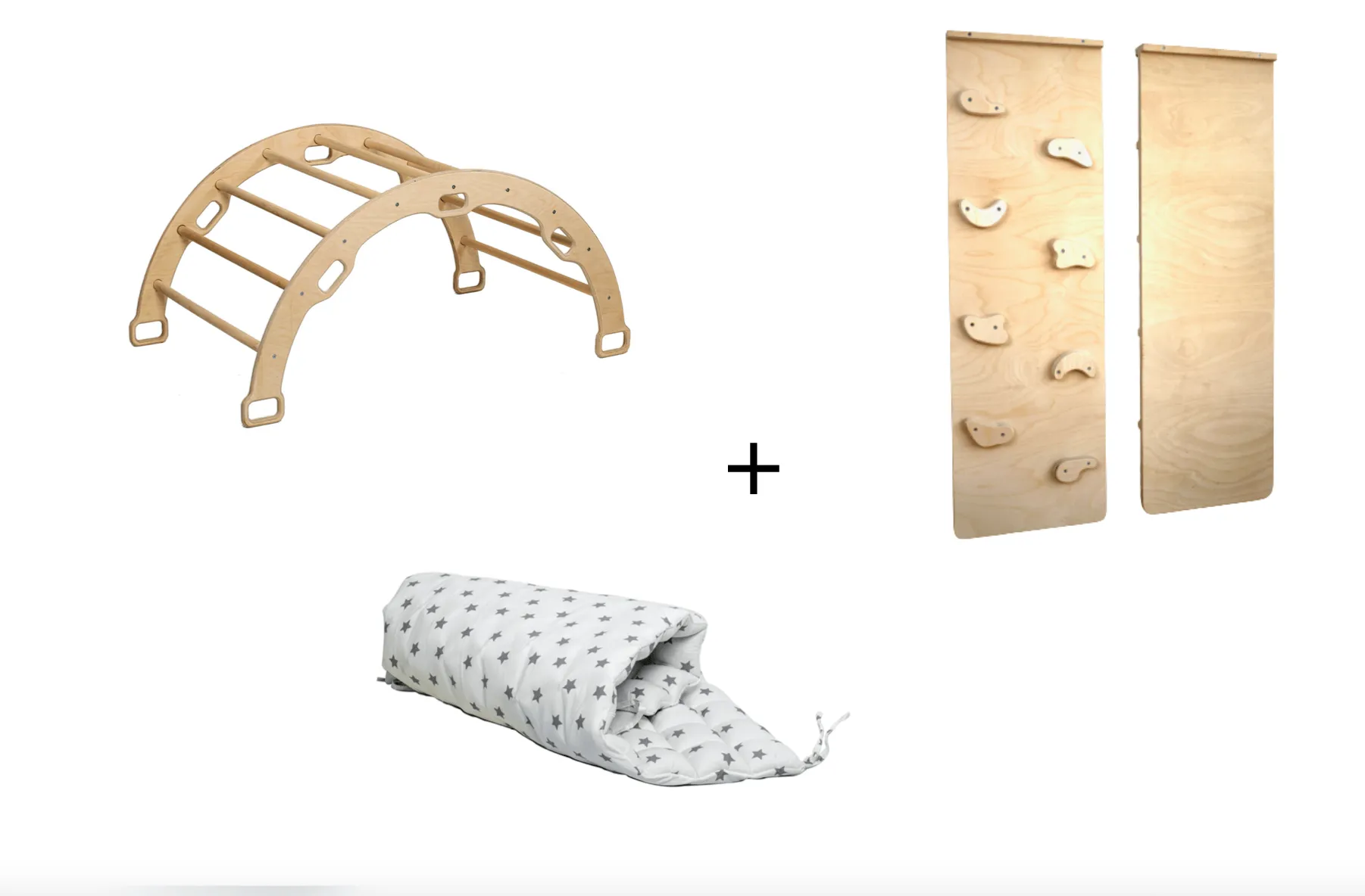 Climbing Arch With Rockwall Ramp and Star Pillow Set | Montessori Toys Set