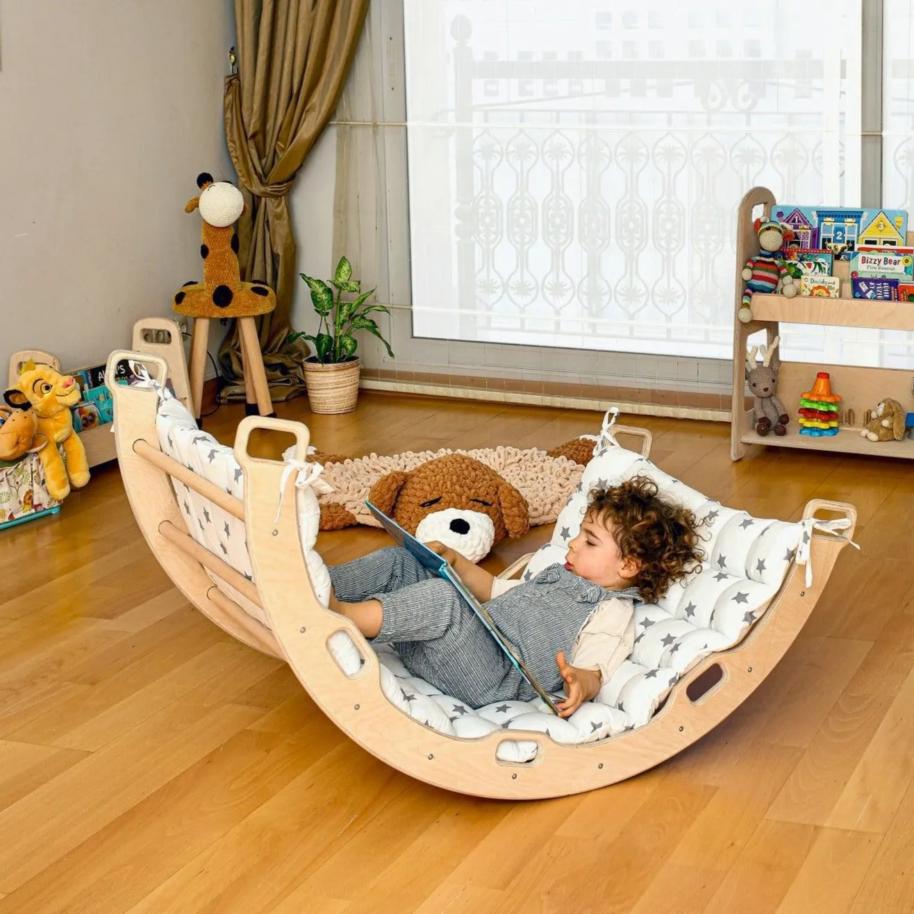 Climbing Arch With Rockwall Ramp and Star Pillow Set | Montessori Toys Set