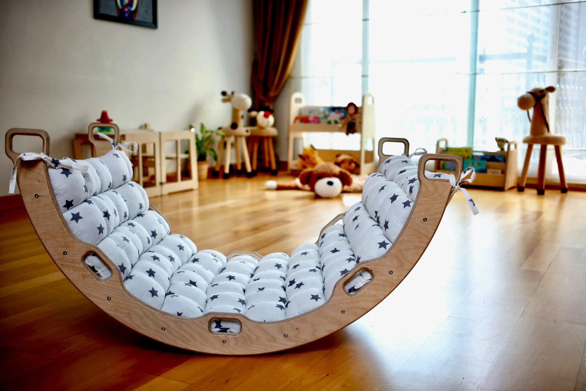 Climbing Arch With Rockwall Ramp and Star Pillow Set | Montessori Toys Set