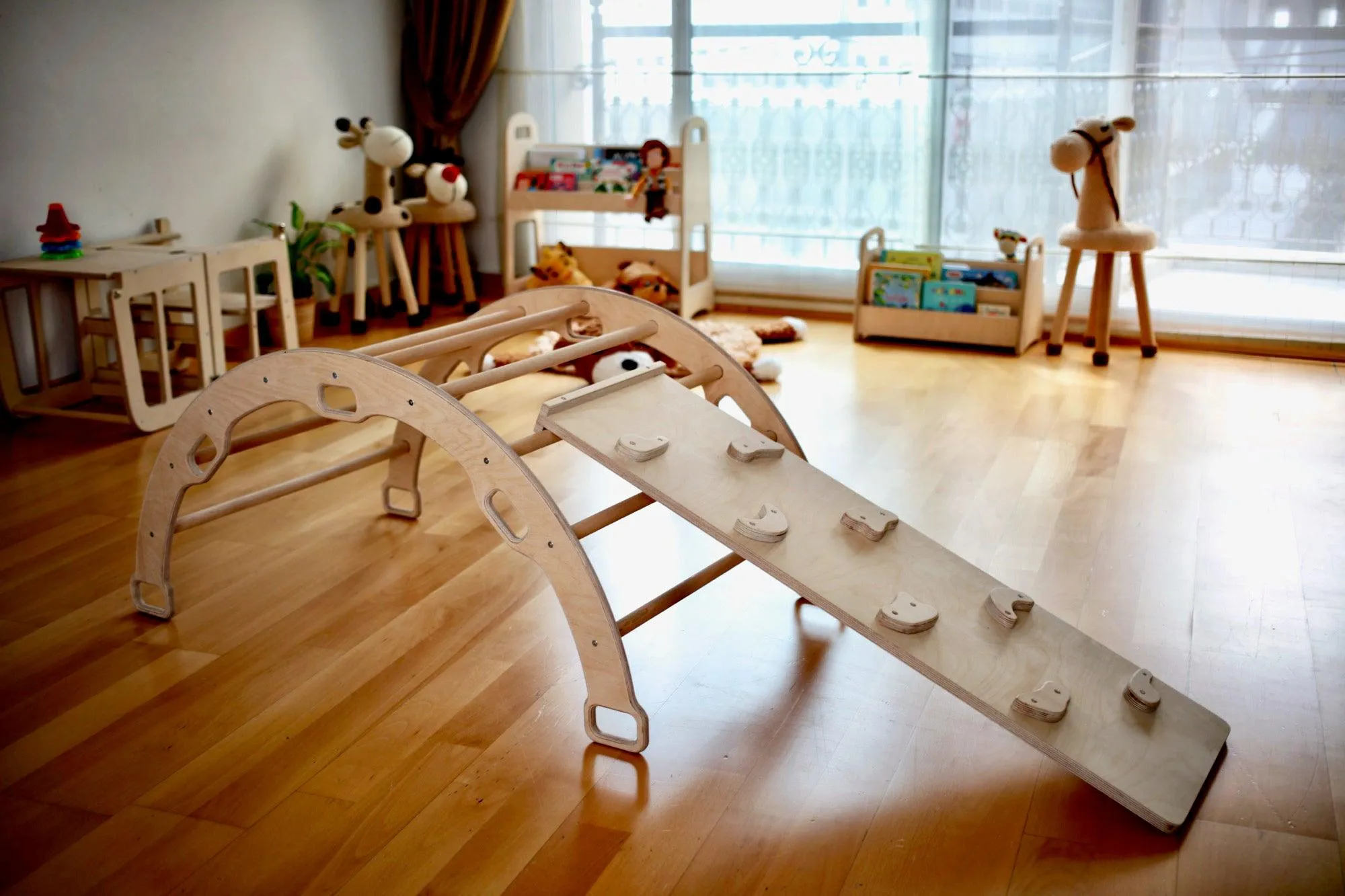 Climbing Arch With Rockwall Ramp and Star Pillow Set | Montessori Toys Set