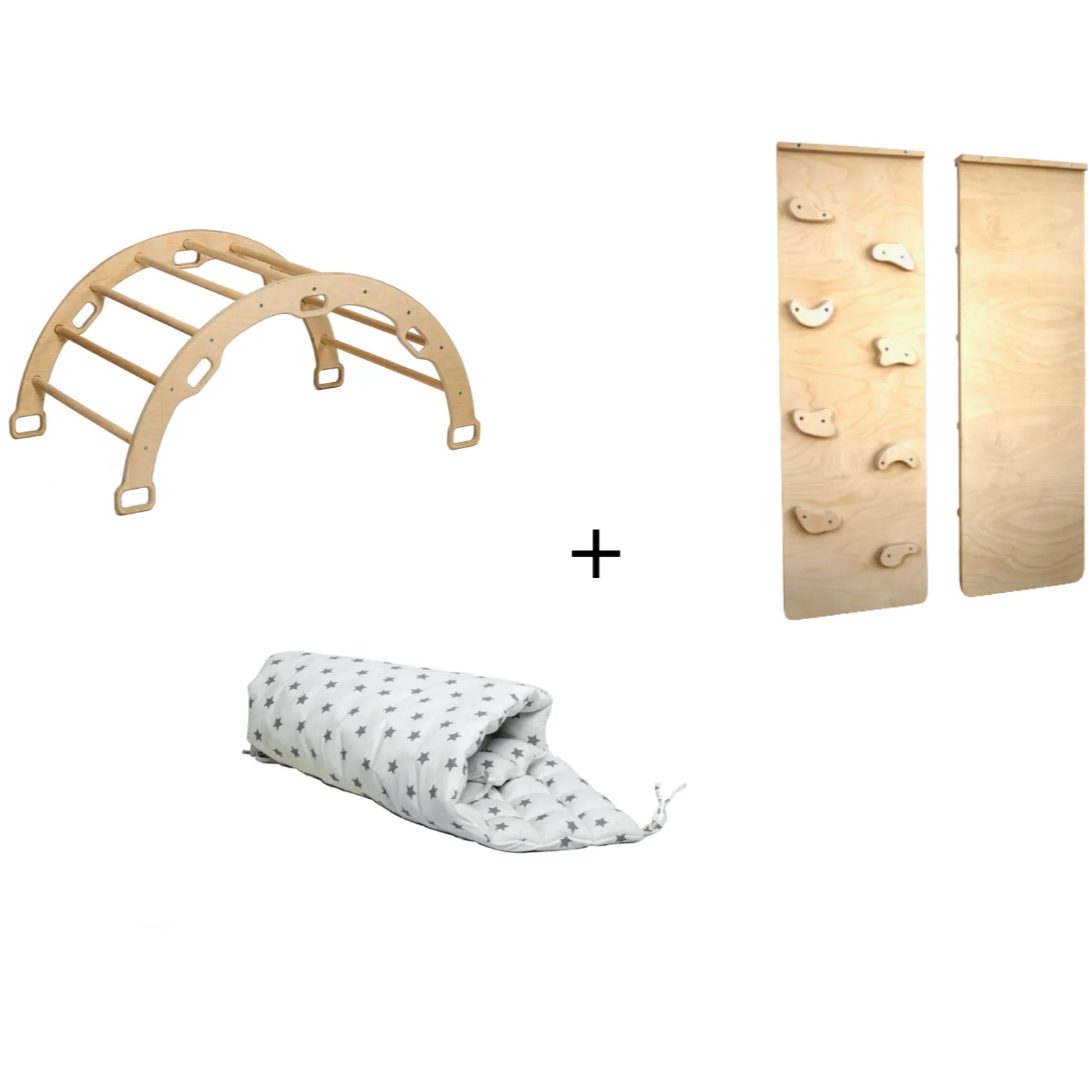 Climbing Arch With Rockwall Ramp and Star Pillow Set | Montessori Toys Set