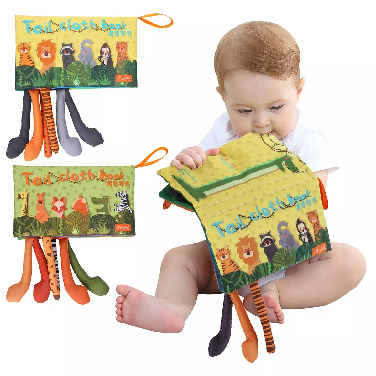 Cloth books, sensory book toys soft jungle tails squeaker and crinkle sound busy book learning toy for babies infant 3 Months 