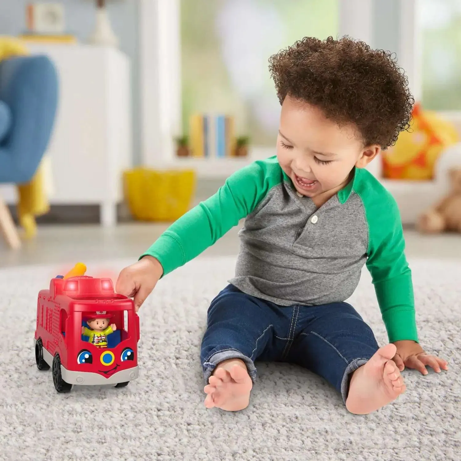 Fisher Price Little People Fire Truck Lights Sounds Figures 30cm