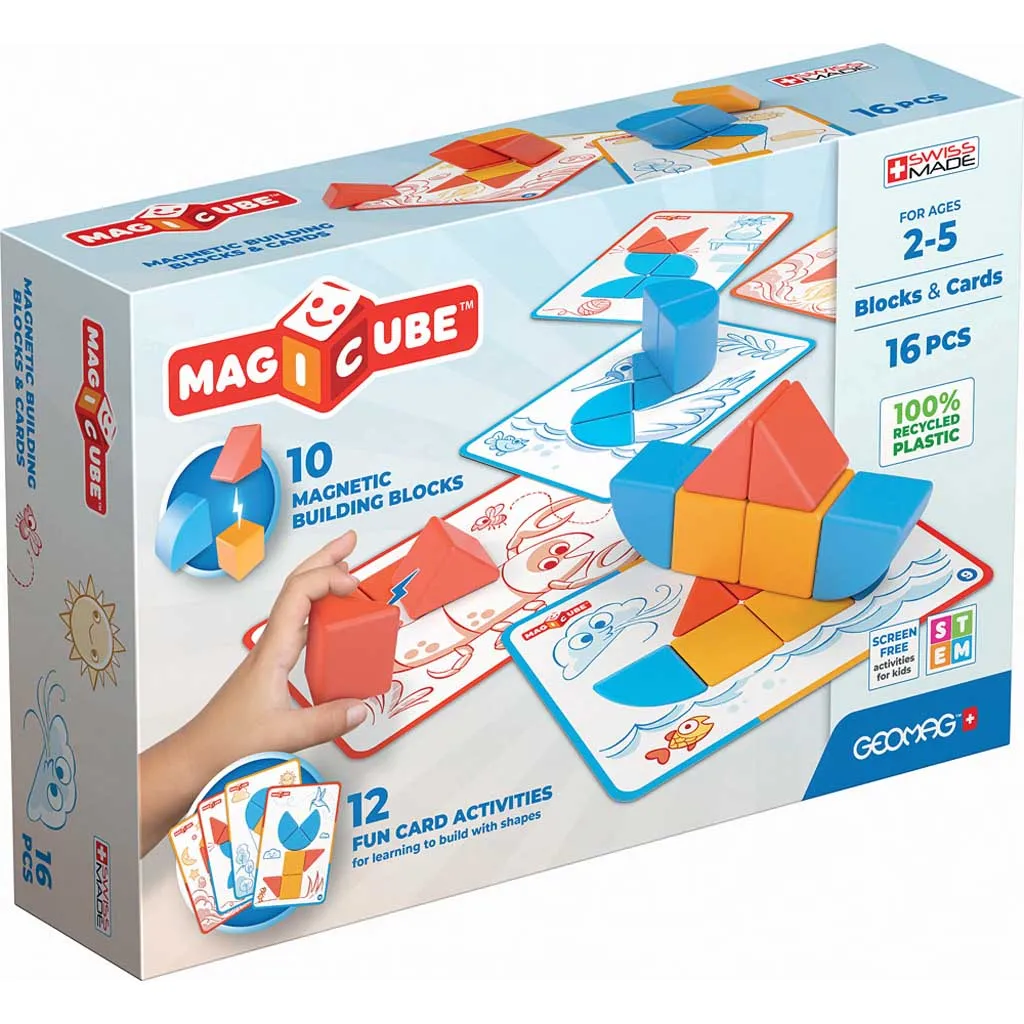 GEOMAG Magicube Blocks & Cards 16 Piece Set - Magnetic Building Toys