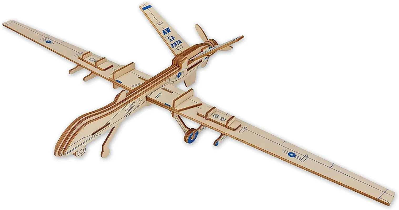 Hands Craft Airplane DIY 3D Wooden Puzzle Model Kit - Laser Cut Wooden Puzzle Craft Kit, Brain Teaser and Educational STEM DIY Building Model Toy，Fighter Jet