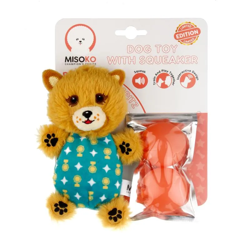 Misoko Limited Edition Pomeranian Spitz Squeaky Plush Dog Toy Soft For Small Breed Dogs And Puppies