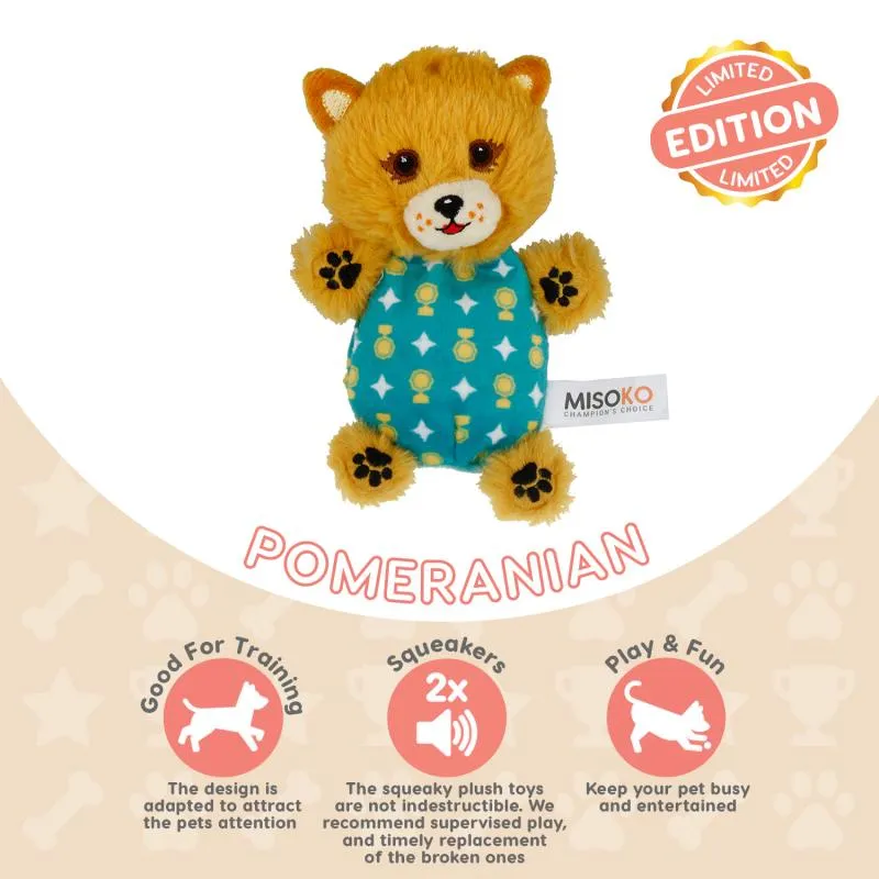 Misoko Limited Edition Pomeranian Spitz Squeaky Plush Dog Toy Soft For Small Breed Dogs And Puppies