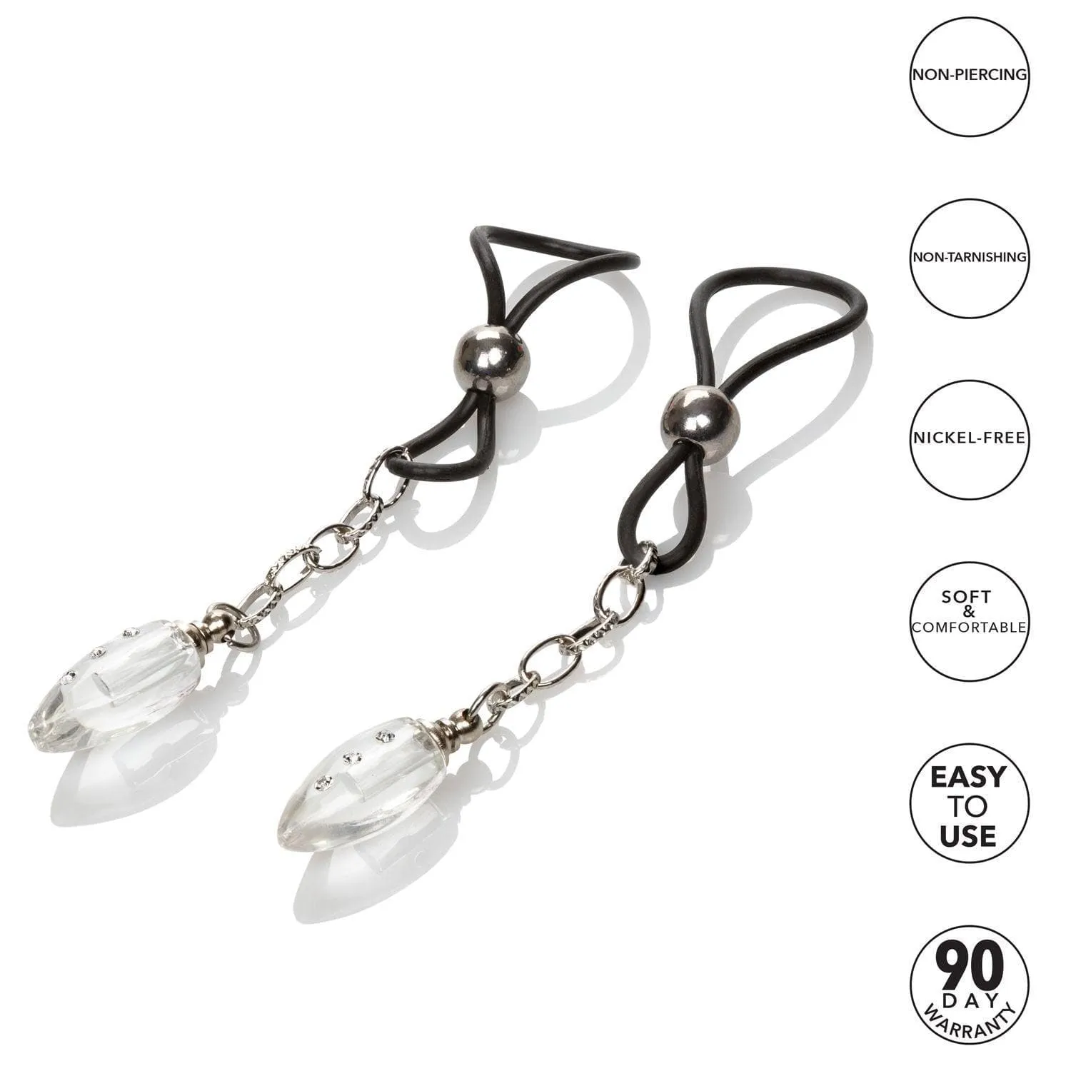 Nipple Play Non Piercing Nipple Jewelry Crystal Teardrop with Adjustable Slip Cinch
