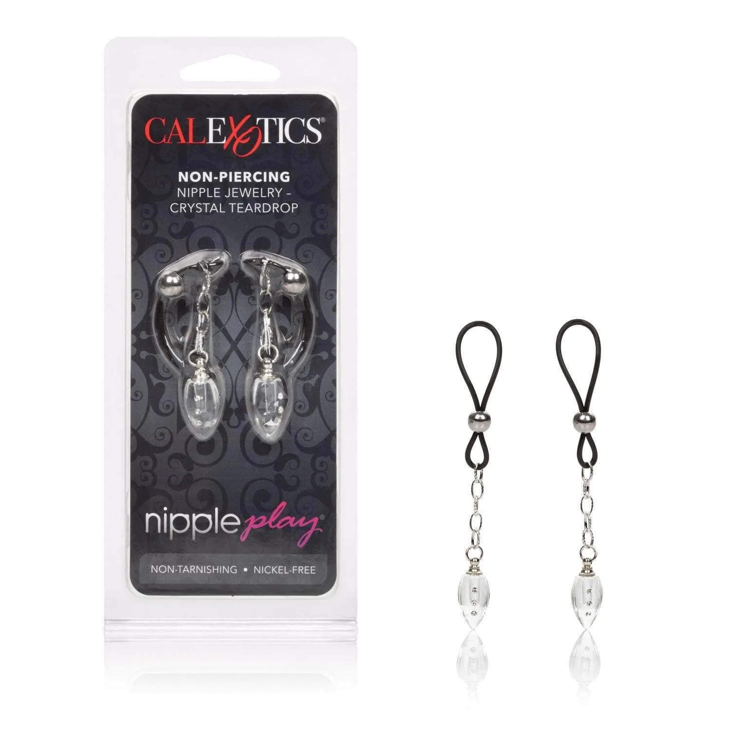 Nipple Play Non Piercing Nipple Jewelry Crystal Teardrop with Adjustable Slip Cinch