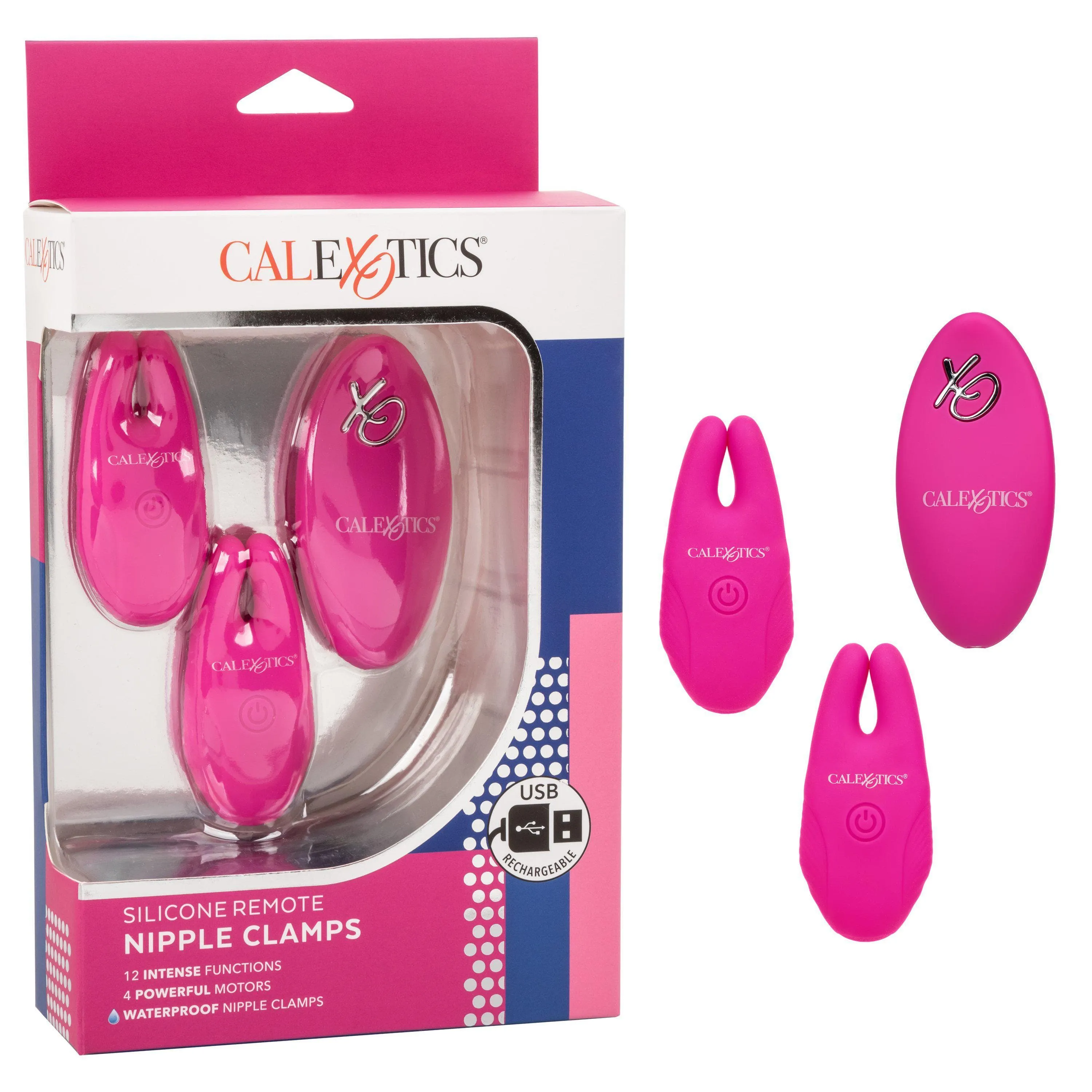 Silicone Remote Rechargeable 12 Function Vibrating Nipple Clamps