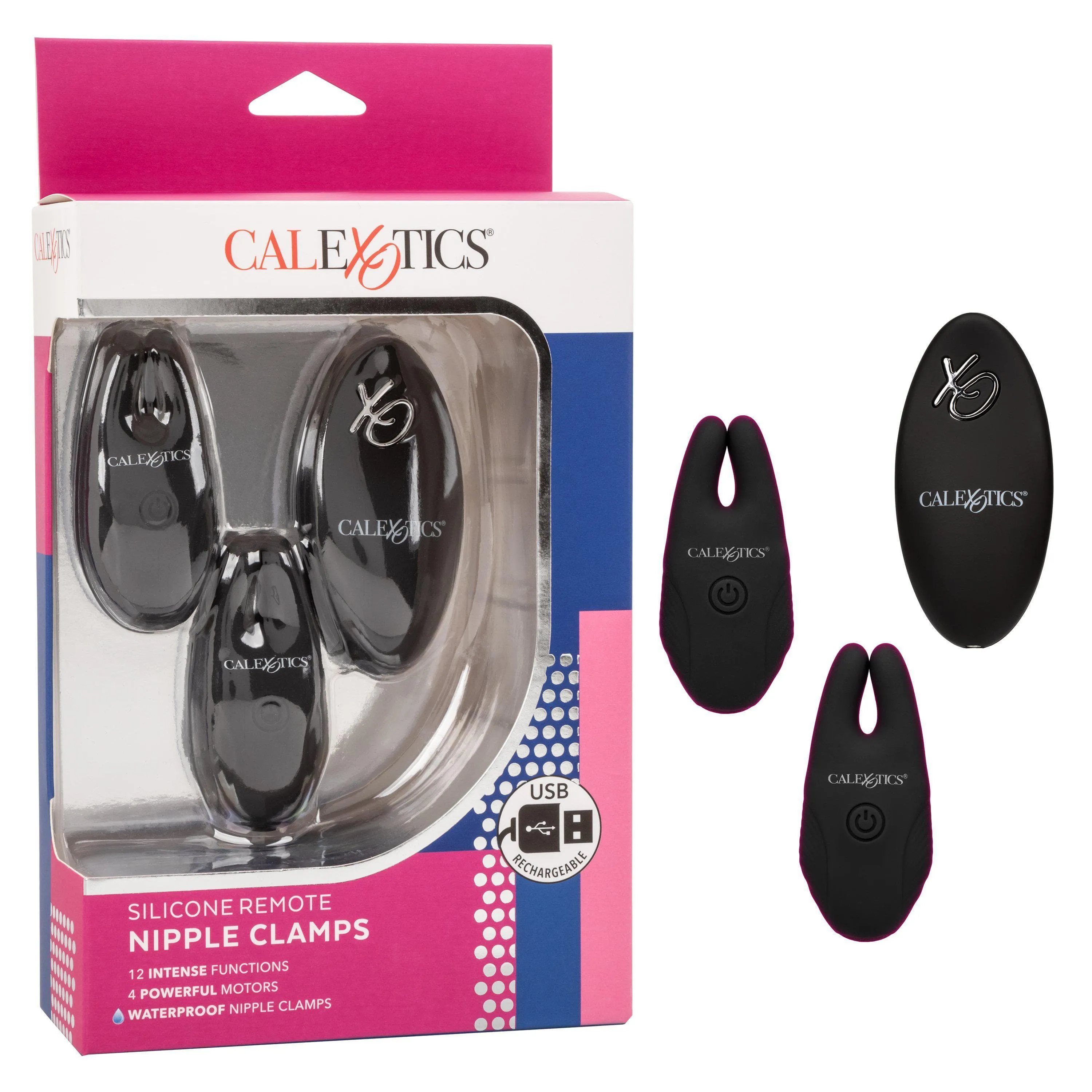 Silicone Remote Rechargeable 12 Function Vibrating Nipple Clamps