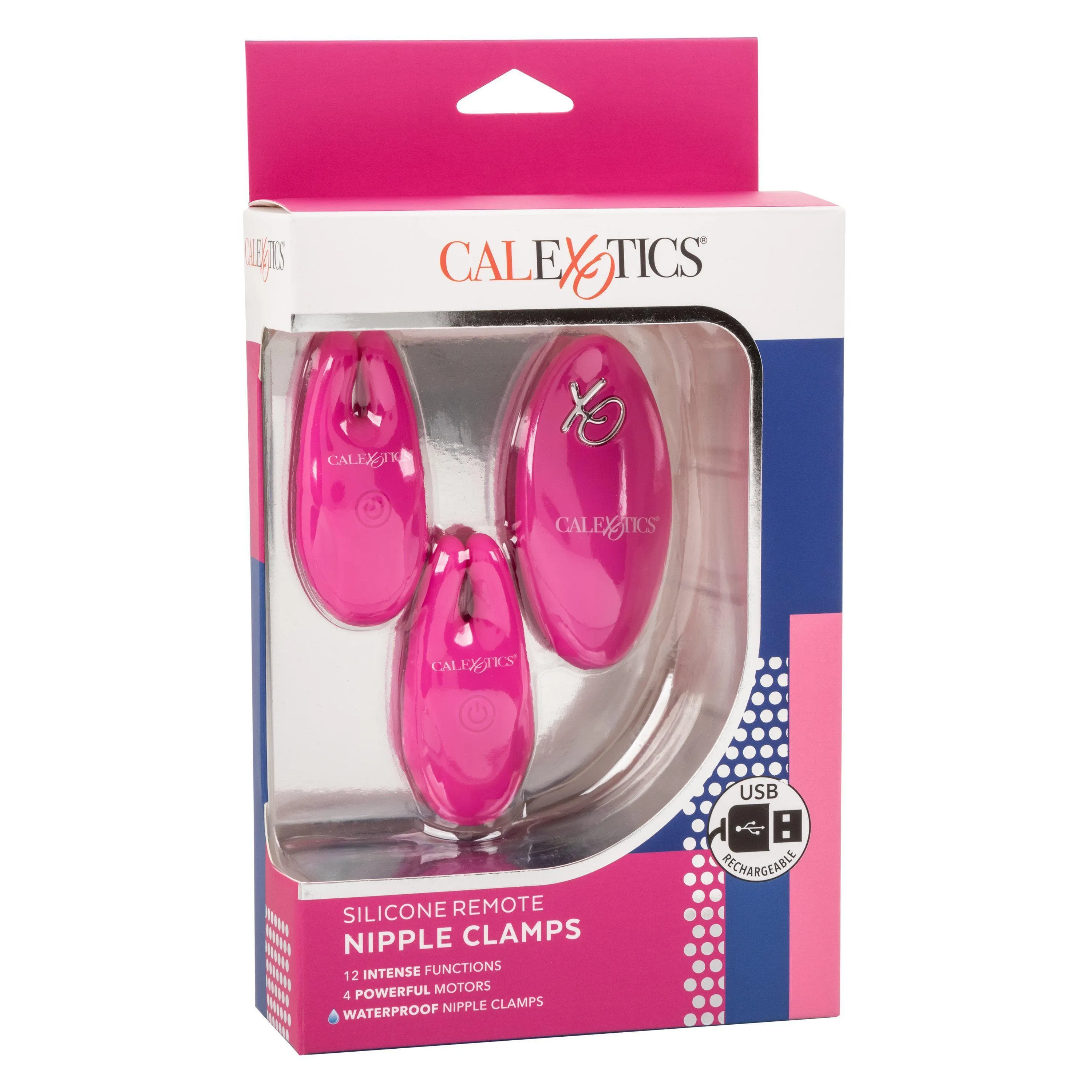 Silicone Remote Rechargeable 12 Function Vibrating Nipple Clamps
