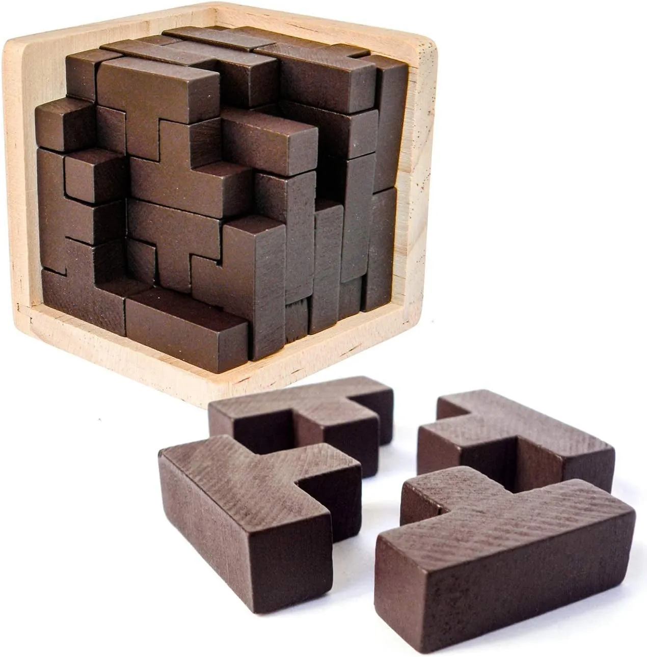 Wooden Brain Teaser Puzzle Cube Wooden Puzzles T-Shaped Jigsaw Logic Puzzle Educational Toy for Kids and Adults