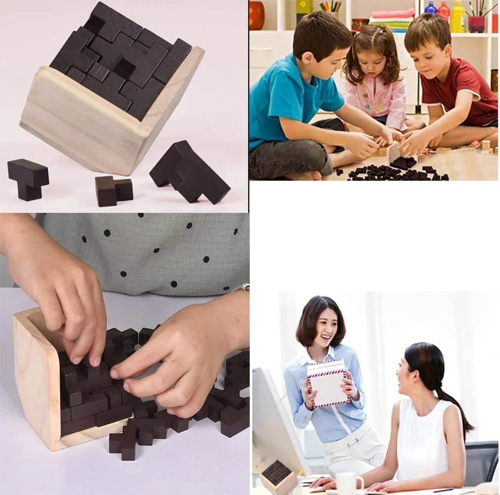 Wooden Brain Teaser Puzzle Cube Wooden Puzzles T-Shaped Jigsaw Logic Puzzle Educational Toy for Kids and Adults