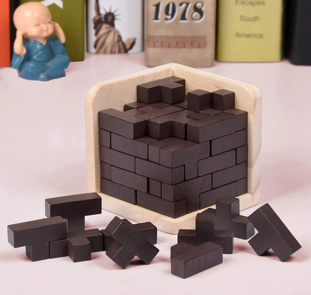 Wooden Brain Teaser Puzzle Cube Wooden Puzzles T-Shaped Jigsaw Logic Puzzle Educational Toy for Kids and Adults